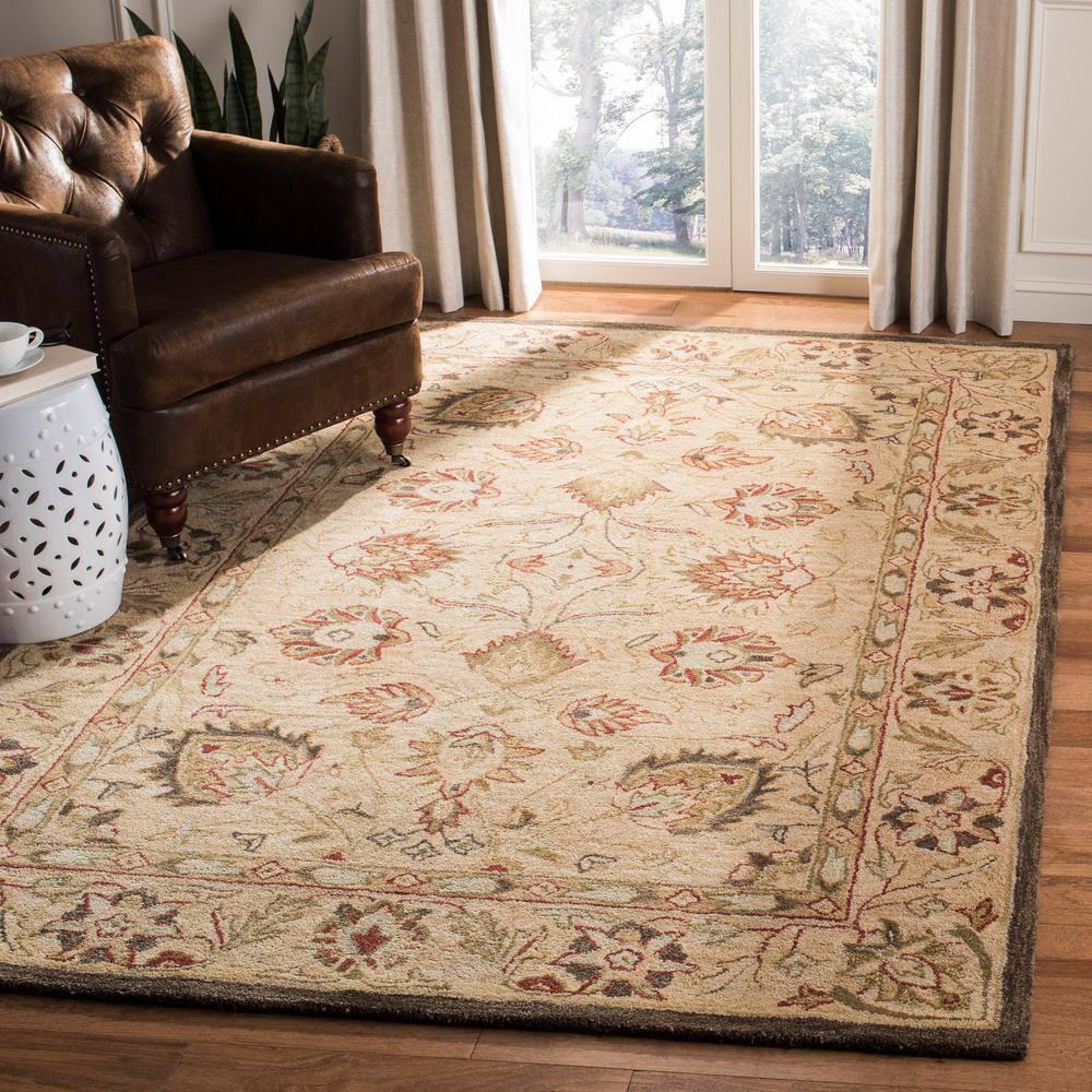 Beige Floral Handmade Wool 8' x 10' Area Rug