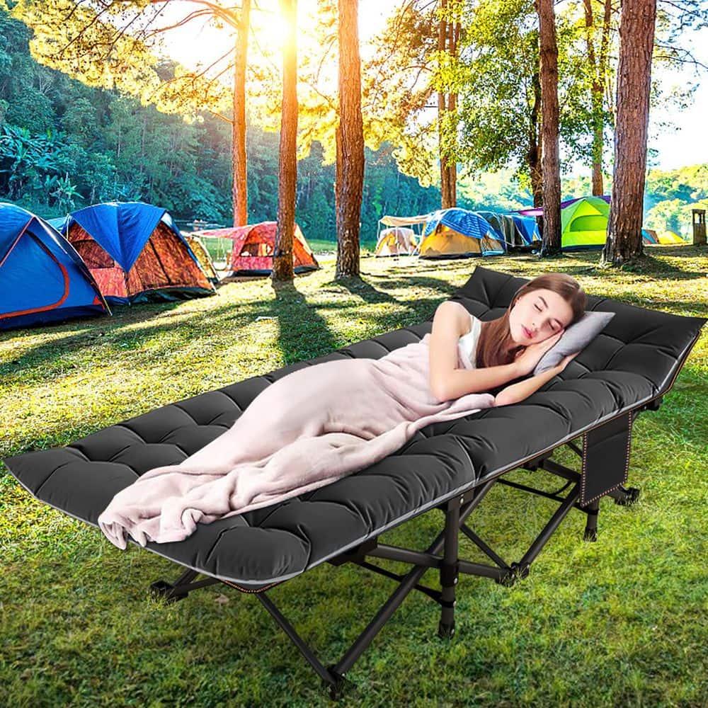 ABORON Portable Folding Camping Cot with 2 Sided Cushion & Carry Bag, 75''x28'' Folding Sleeping Cots, Folding Bed Cot for Adults & Kids