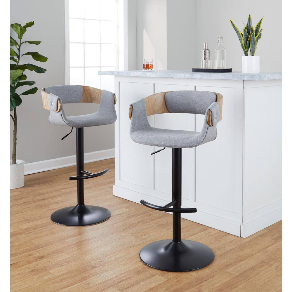 LumiSource Set of 2 Elisa Adjustable Barstools White Washed Wood/Gray
