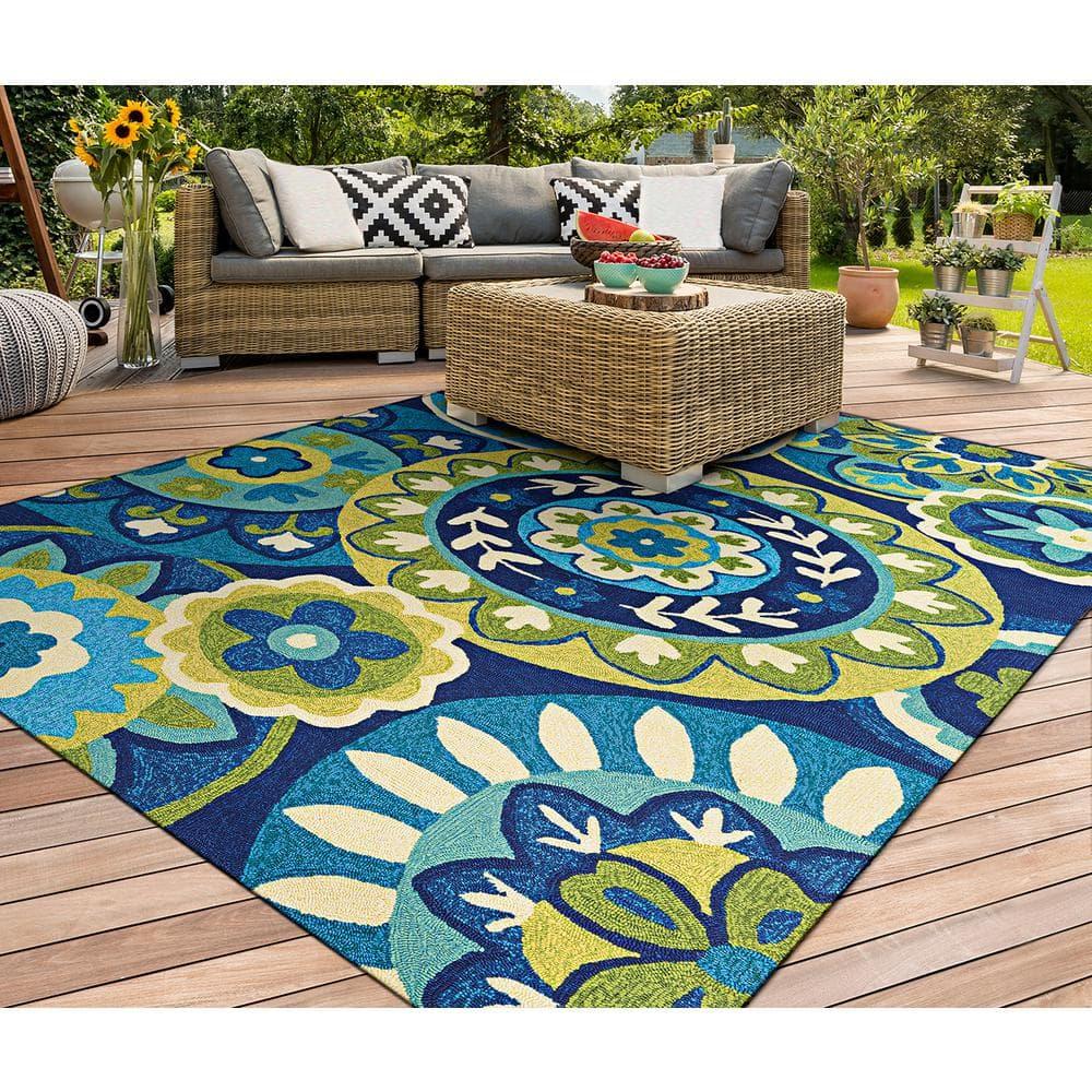 Couristan Covington Rip Tide Ocean-Green Indoor / Outdoor Area Rug, 5'6" x 8'