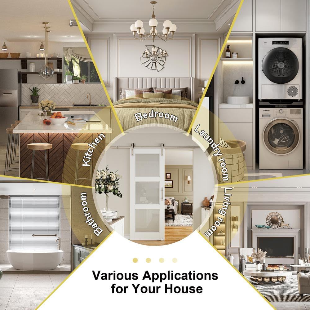 Home Worthy Frosted Glass Solid Manufactured Wood Painted Sliding Barn Door with Nickel-Hardware Kit(No Assembly Required)