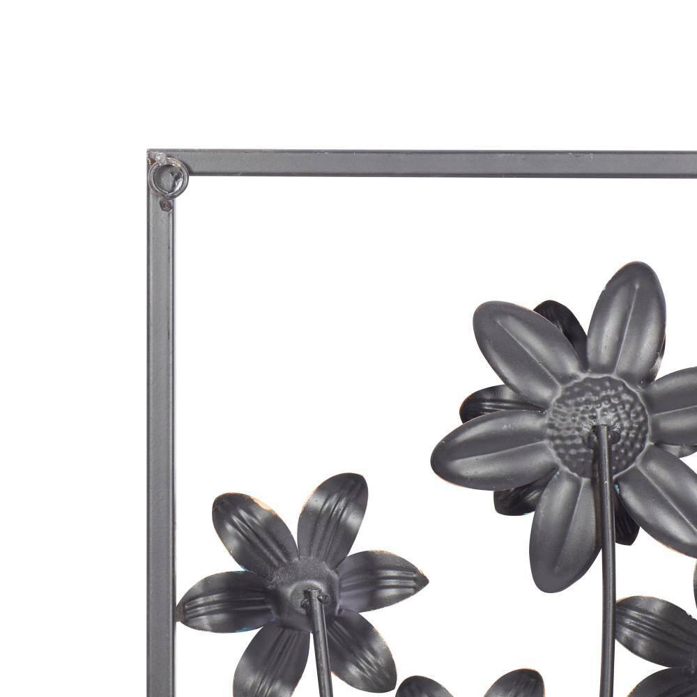 DecMode Gray Metal Floral Wall Decor with Black Frame (2 Count)