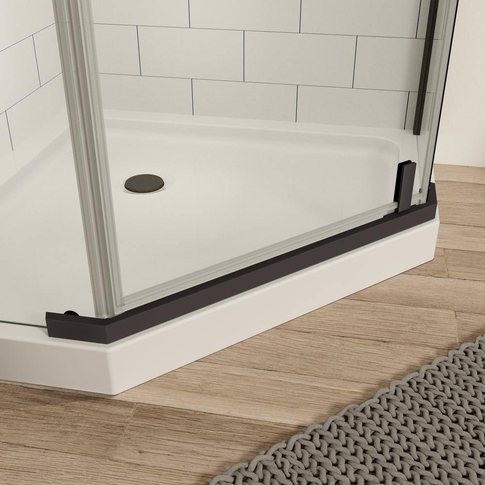 34.75" Wx72 H Neo-Angle Frameless Shower Door,Corner Shower Enclosure 304 Stainless Steel Handle,Pivot Shower Door with 1/4 in(6mm) Thick Tempered Clear Glass（Shower Base Not Included Black