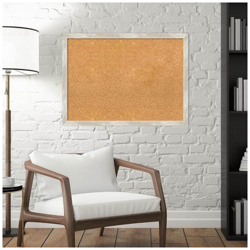 Amanti Art Natural Cork Board Framed Crackled Metallic Narrow Bulletin Board 30 in. x 22 in.