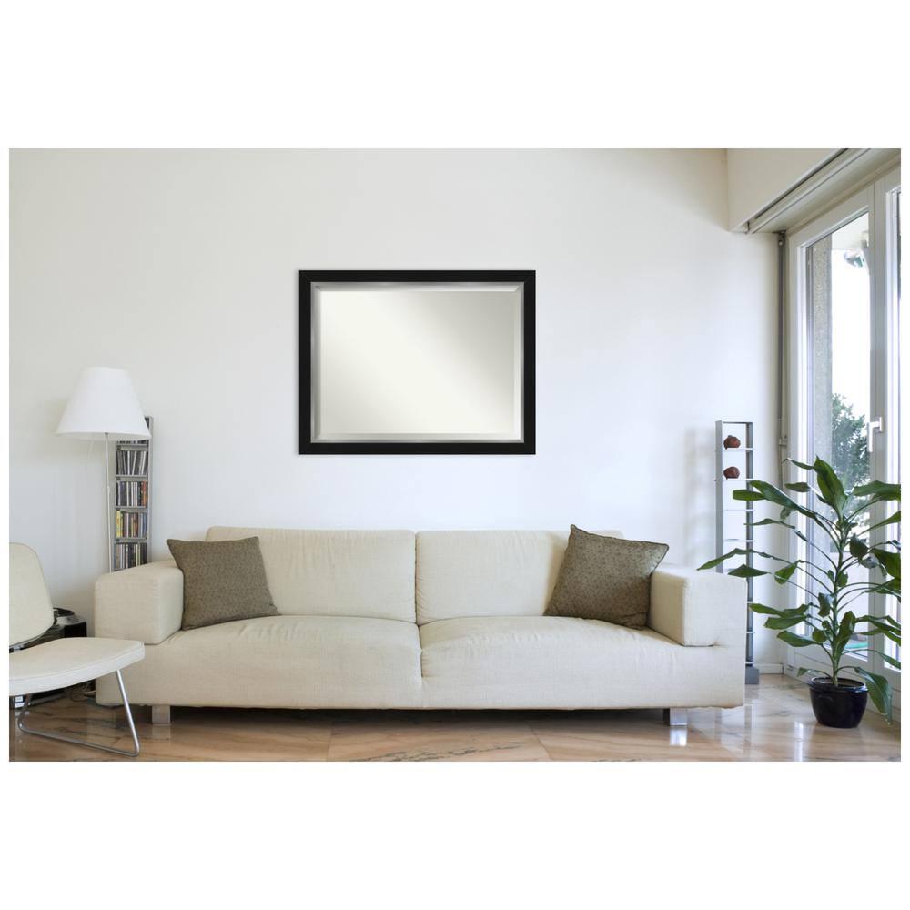 Amanti Art Beveled Bathroom Wall Mirror - Eva Black Silver Frame Eva Black Silver Outer Size: 45 x 35 in