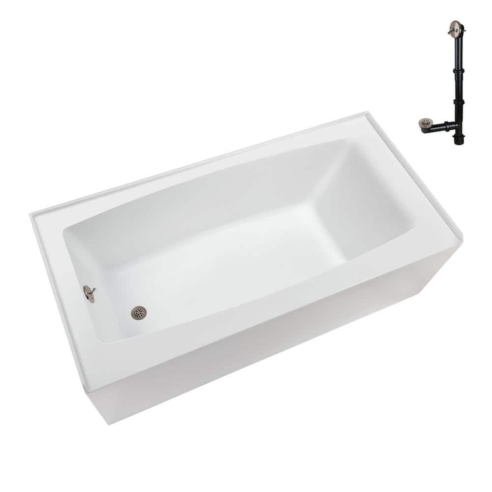 Streamline 60 in. x 30 in. Acrylic Left-Hand Drain Alcove Bathtub in Glossy White With External Drain