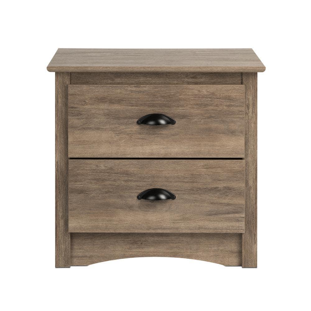 Salt Spring 2 Drawer Nightstand Drifted Gray - Prepac: Coastal Style, Black Metal Handles