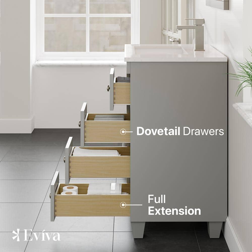 Eviva Acclaim 24" Gray Transitional Bathroom Vanity w/ White Quartz Top