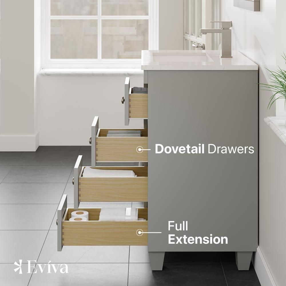 Eviva Acclaim 24" Gray Transitional Bathroom Vanity w/ White Quartz Top