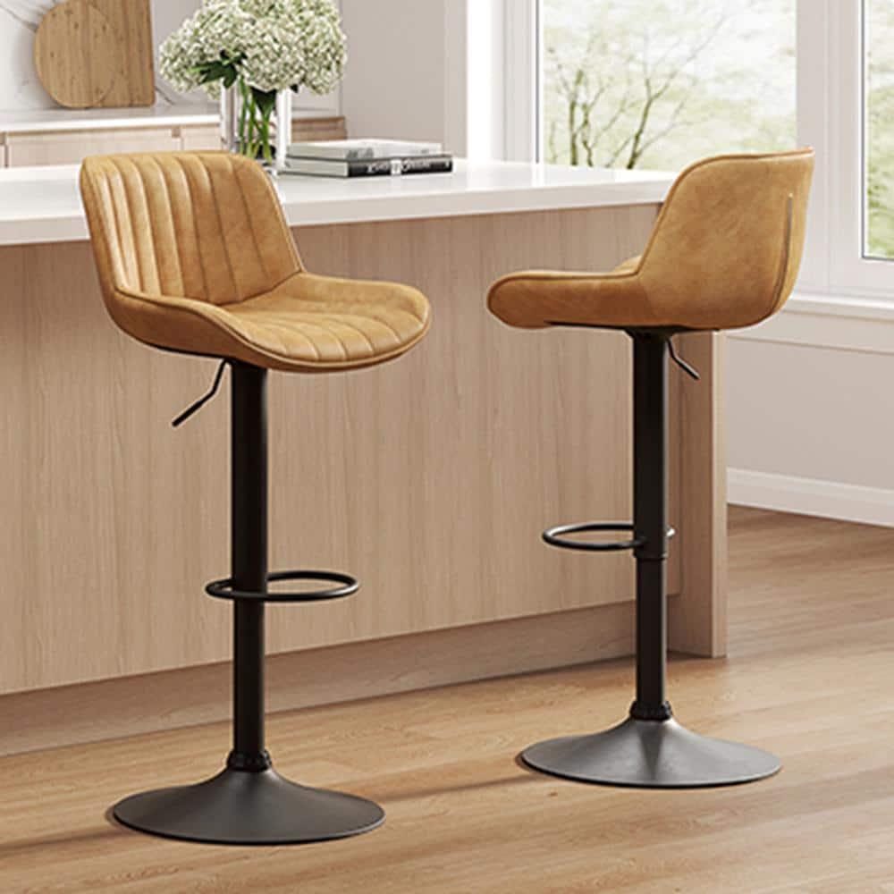 Art Leon Rustic Bar Stools Set of 2, Faux Leather with Backrest Chrome Legs, Upholstered Swivel Kitchen Stools, Gray