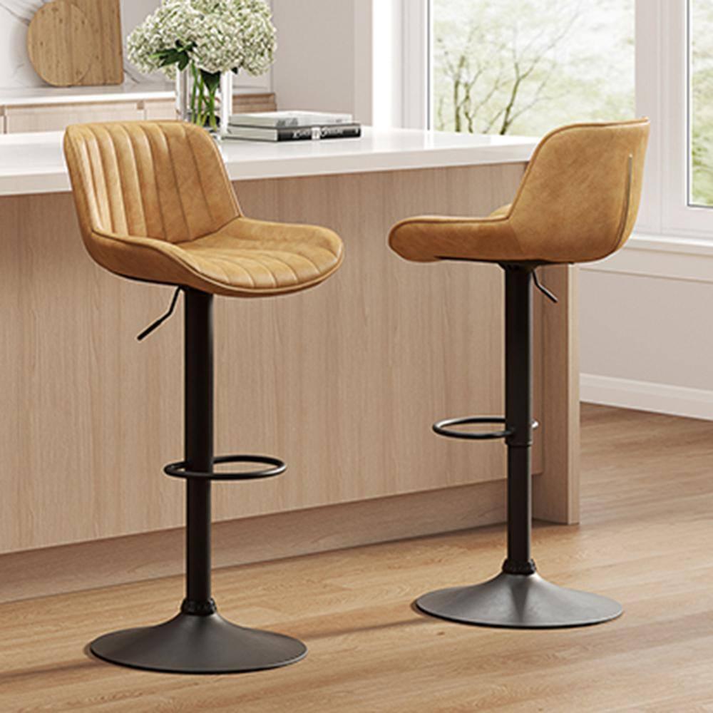 Art Leon Rustic Bar Stools Set of 2, Faux Leather with Backrest Chrome Legs, Upholstered Swivel Kitchen Stools, Gray