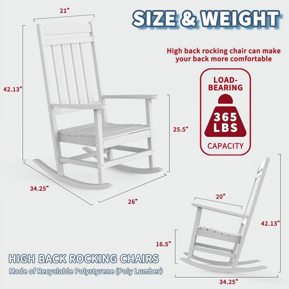 KINGYES Outdoor Rocking Chair Set of 2, High Density Polyethylene Patio Rocking Chairs, White