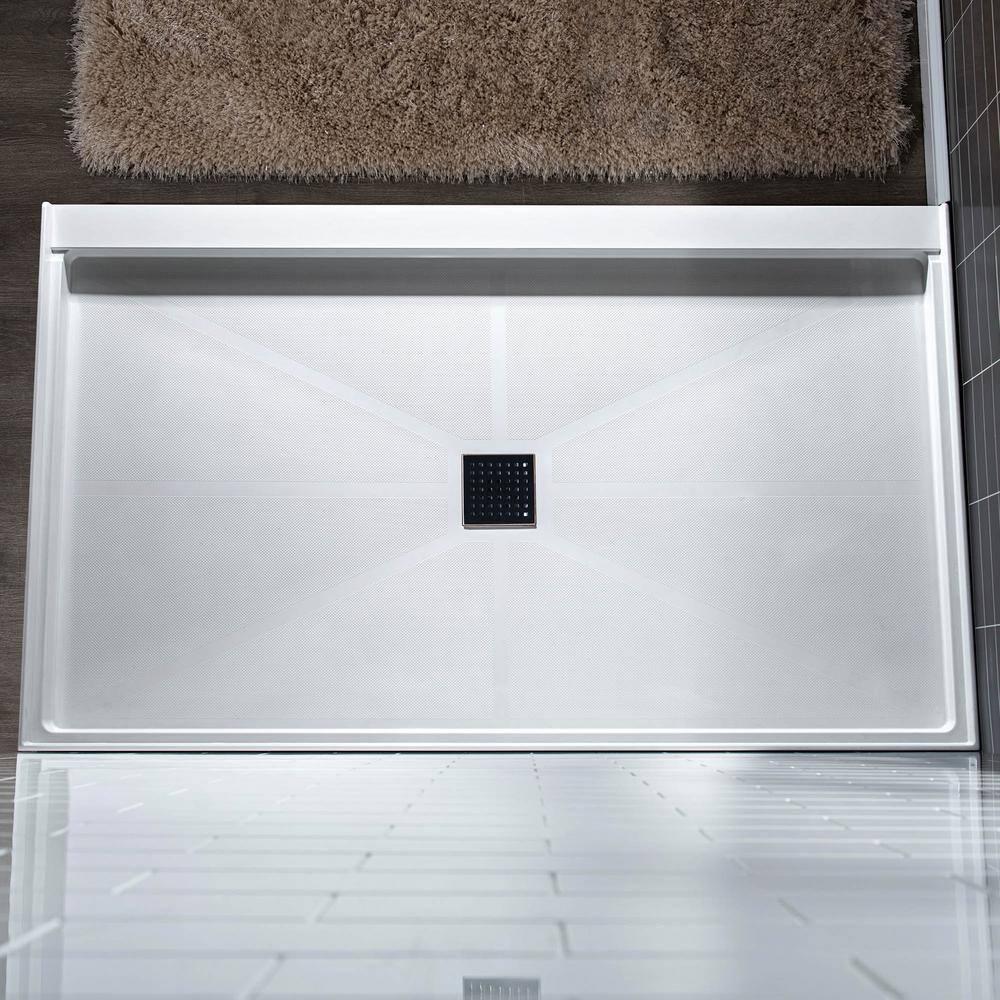 60" x 36" Solid Surface Single Threshold Shower Pan Base with Drain Assembly & Drain Cover Included, Non-Slip