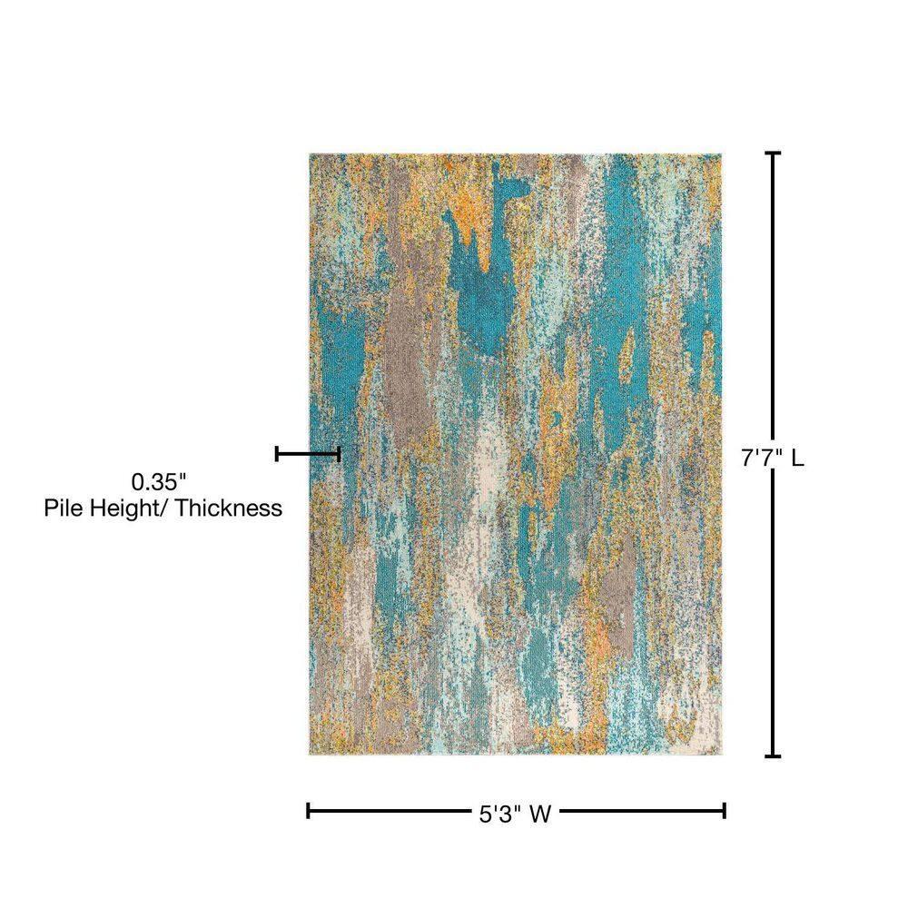 5'x8' Contemporary POP Modern Abstract Vintage Waterfall Area Rug, Blue/Brown/Orange - JONATHAN Y