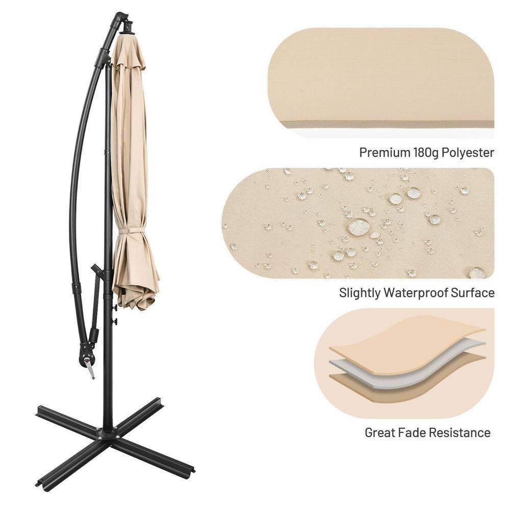 Costway  10 FT Patio Offset Umbrella w/8 Ribs Cross Base Tilt Beige