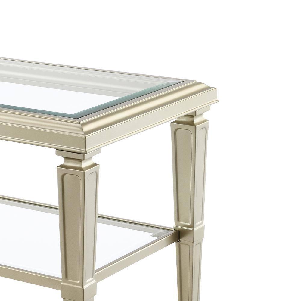 ACME Zaba Metal and Tempered Glass Rectangular End Table in Silver and Clear