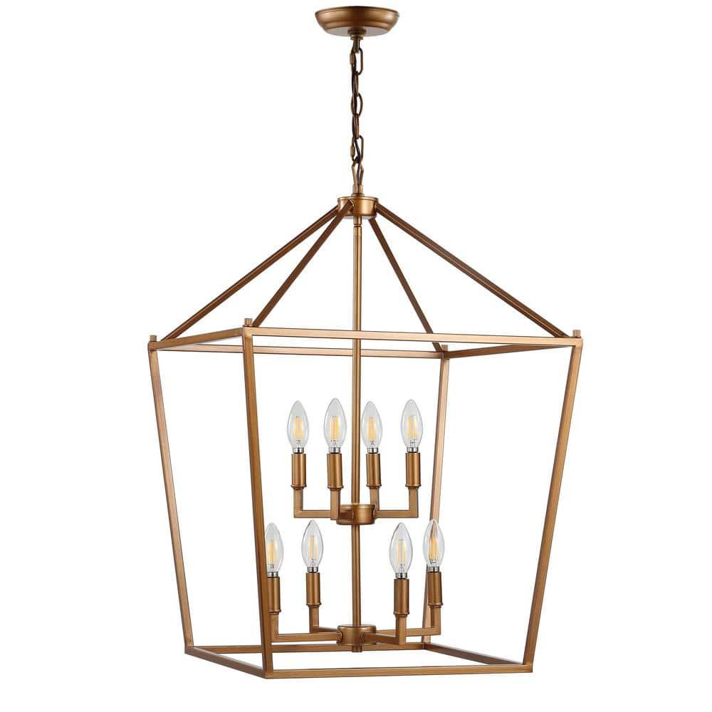 Pagoda 20" 8-Bulb Lantern Metal LED Pendant, Antique Gold