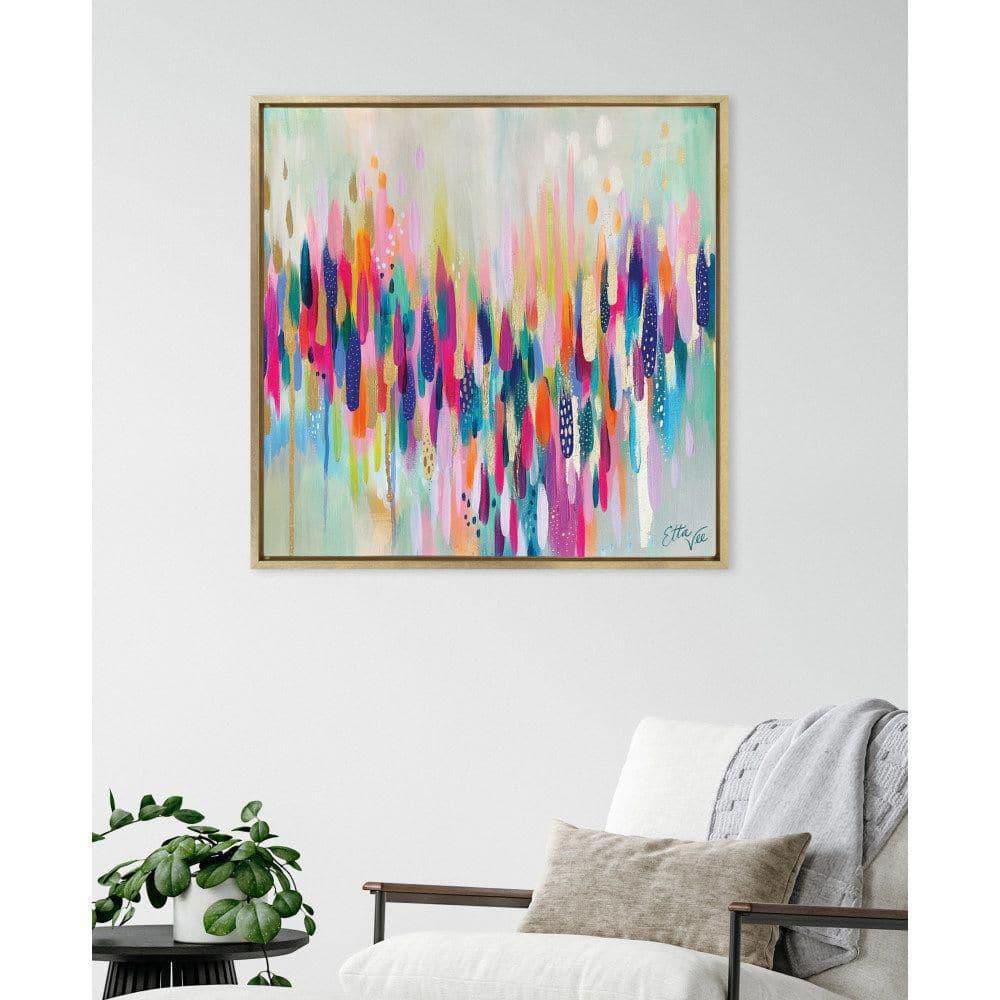 Kate and Laurel Sylvie Brushstroke 154 Framed Canvas Wall Art by Jessi Raulet of Ettavee, 30x30 Gold, Modern Abstract Colorful Fun Art for Wall