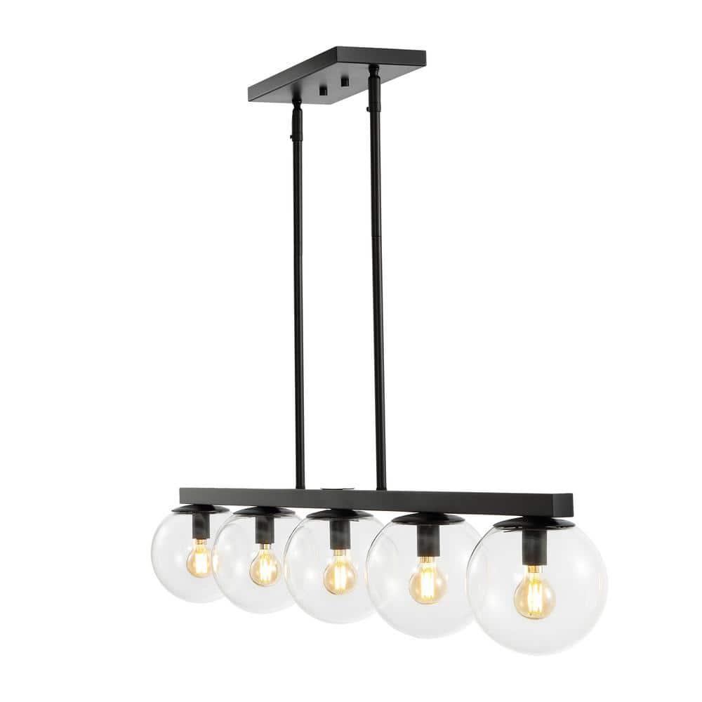 JONATHAN Y Luca Parisian 45.5" 5-Light Modern Glam Iron Globe Linear LED Pendant, Black/Clear