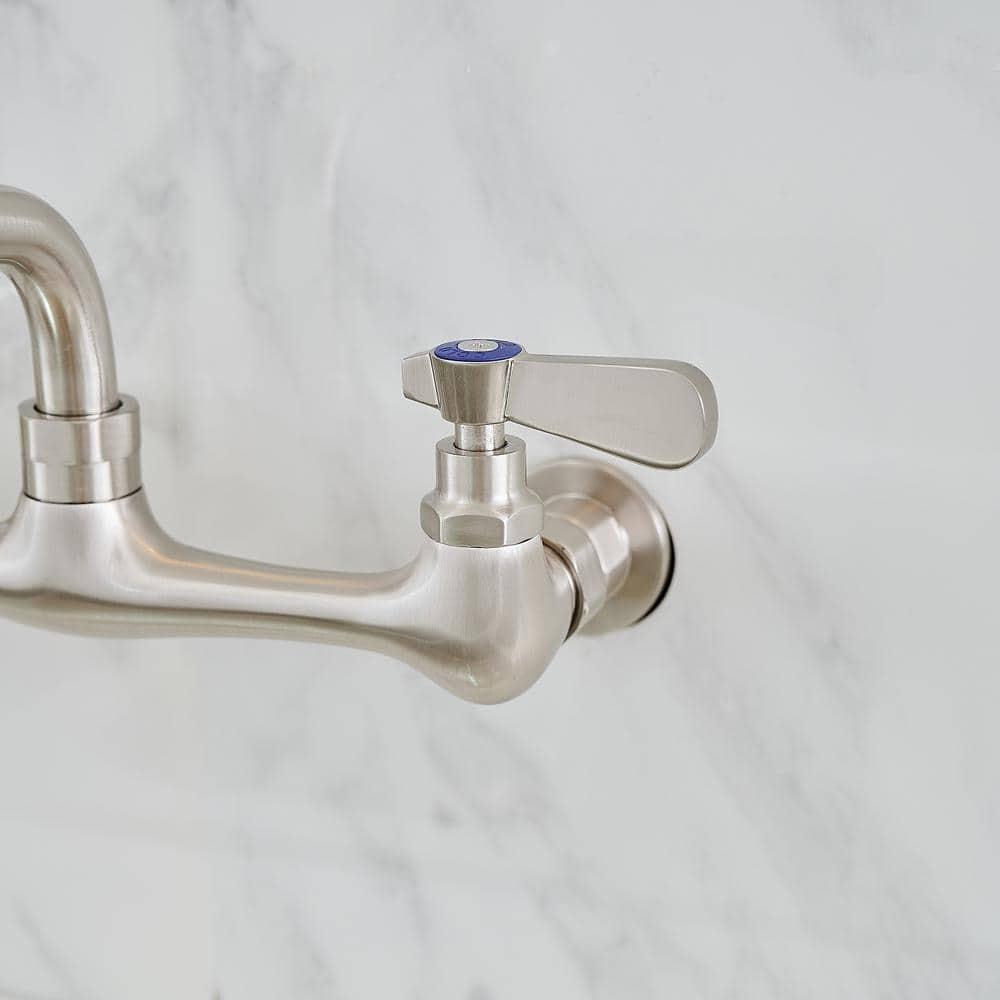 BWE Double Handles Wall Mount Modern Standard Kitchen Faucet With 8 Inch Swivel Spout 8" Center