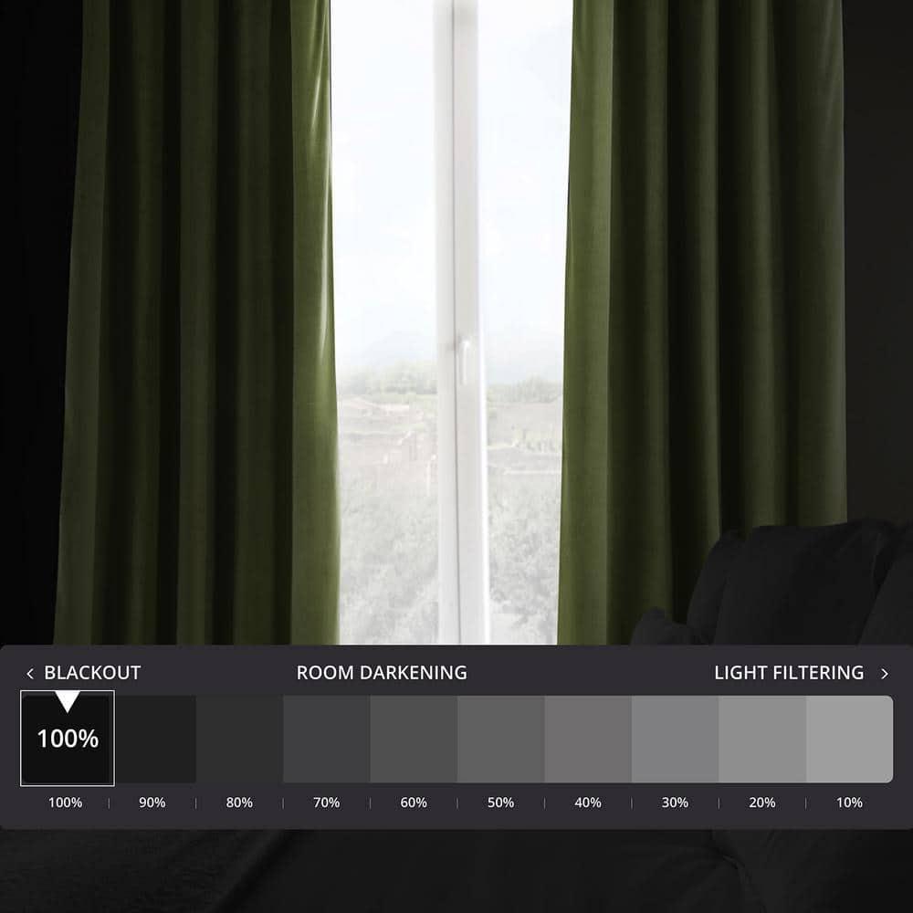 Half Price Drapes Signature Basque Green Velvet Blackout Curtains For Bedroom(1 Panel), 50WX 96L