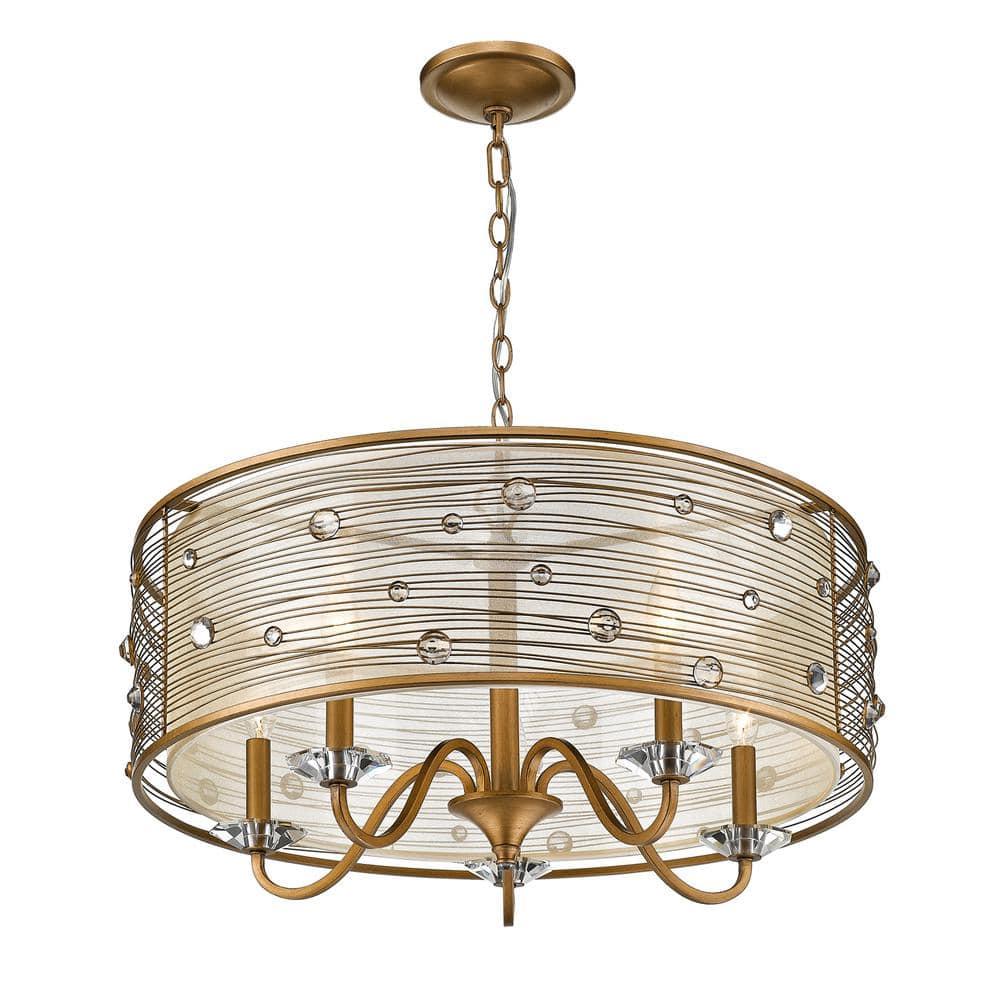 Joia 5-Light Chandelier in Peruvian Gold with a Sheer Filigree Shade