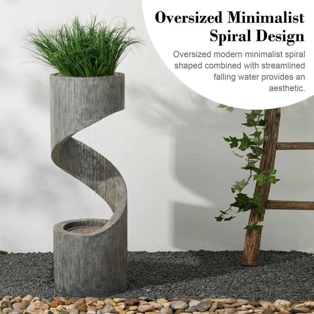 Rustic Curved 40" Outdoor Fountain with LED Light in Stone