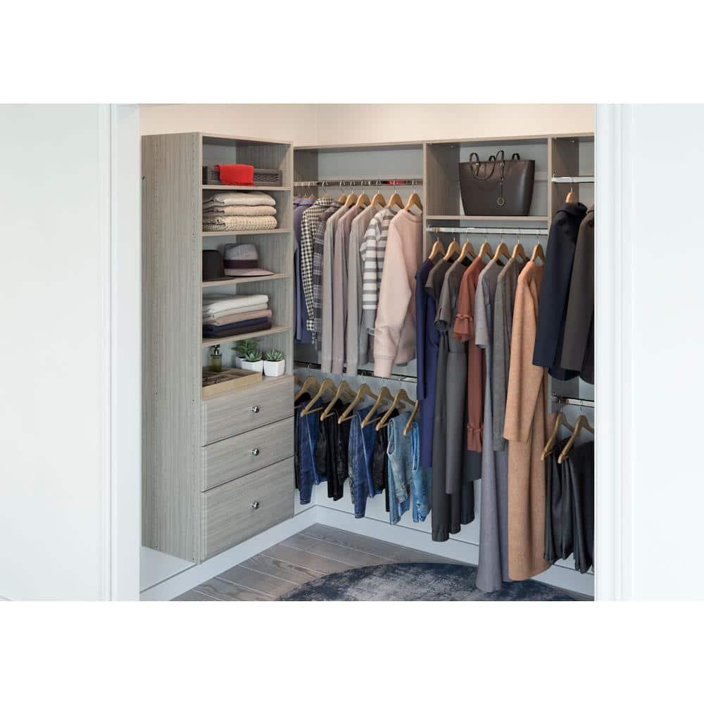 Easy Track Premium Tower Closet Organizer with Shelves & Drawers, Weathered Grey
