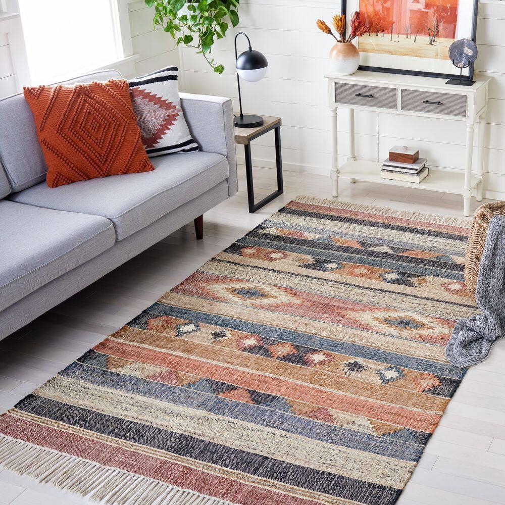 Kilim KLM177 Flat Weave Area Rug - Blue/Rust - 5'x8' - Safavieh