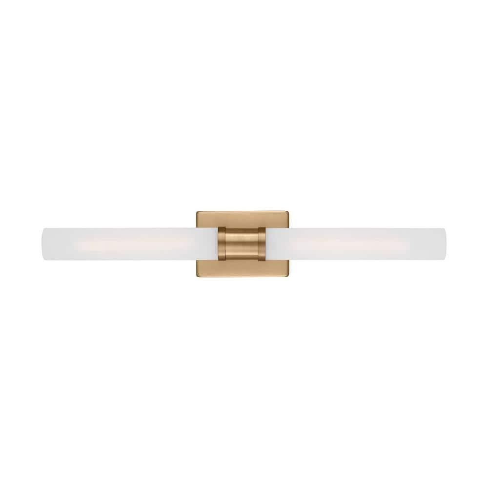 Satin Brass 2-Light Dimmable Vanity Light with Frosted Glass