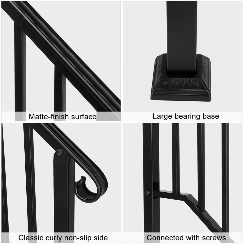 BaytoCare Handrail for Stairs 3-Step Stair Railing Steps Handrail - Black
