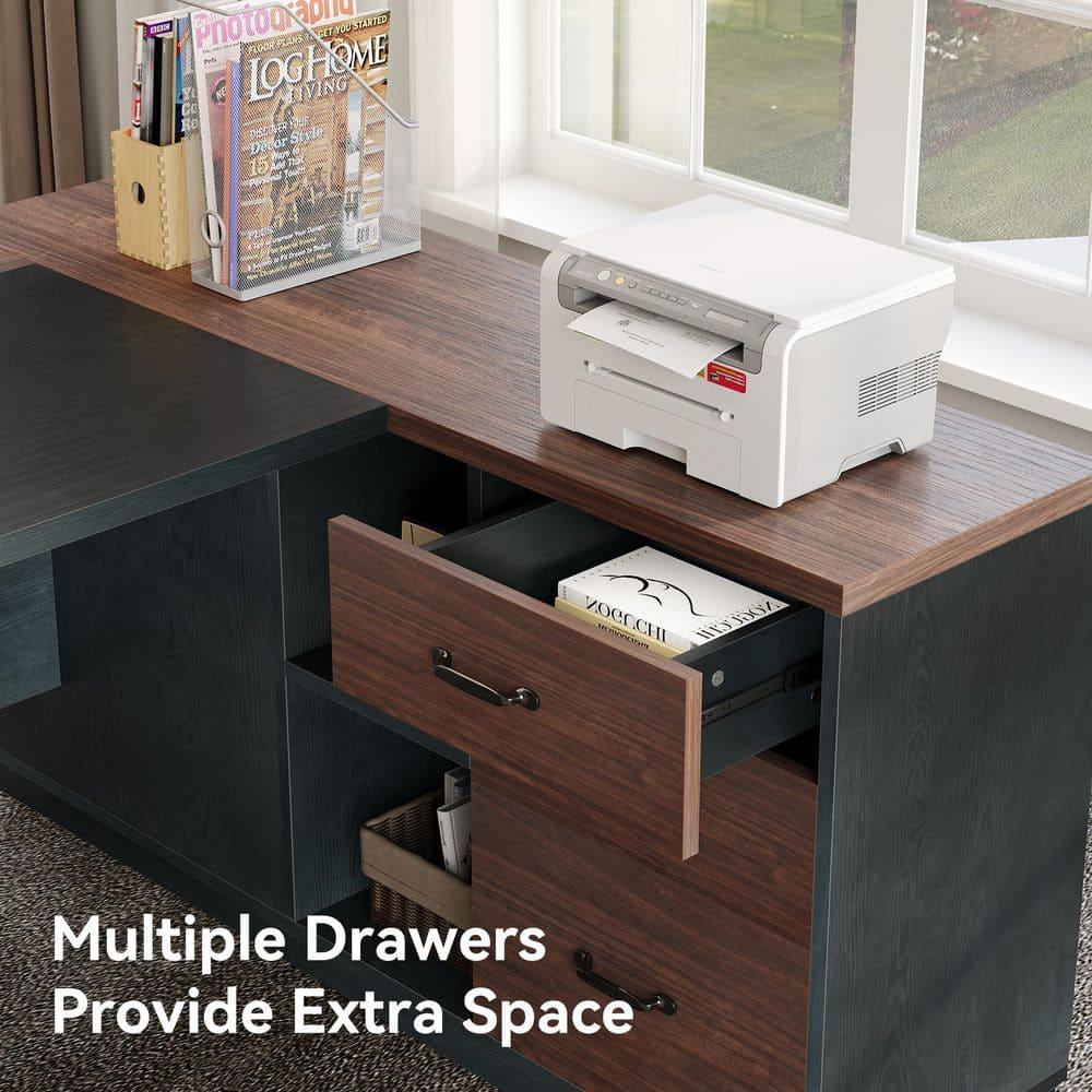 Tribesigns Modern 78" L-Shaped Executive Desk with Drawers and Lateral File Cabinet, Brown