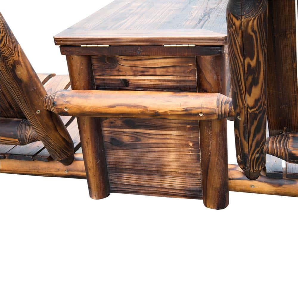 Outsunny Wooden Double Adirondack Chair Loveseat with Inset Ice Bucket, Table, Rustic Look, & Weather-Resistant Varnish
