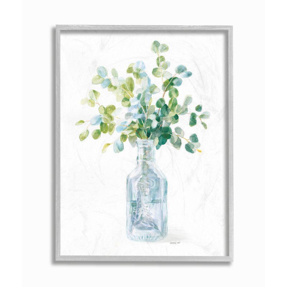 Stupell Industries Flower Jar Still Life Green Blue Painting Gray Framed Giclee, 11 x 14