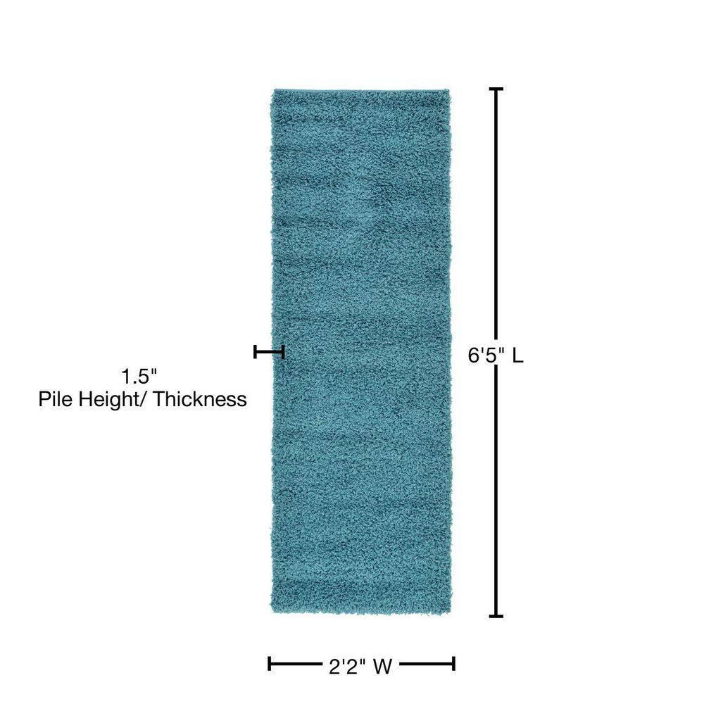 Unique Loom 2' 2 x 6' 7 Solid Shag Deep Aqua Blue Area Rug