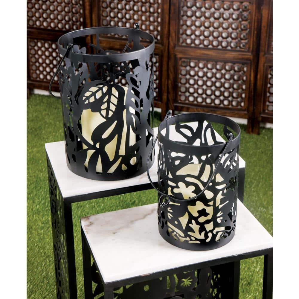 Decmode Eclectic 11 And 14 Inch Round Black Iron Candle Lanterns - Set of 2
