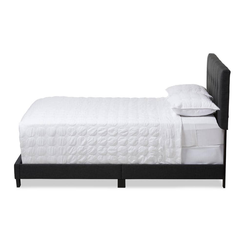 King Brookfield Modern and Contemporary Fabric Bed Charcoal Gray - Baxton Studio: Upholstered Headboard, Rubberwood