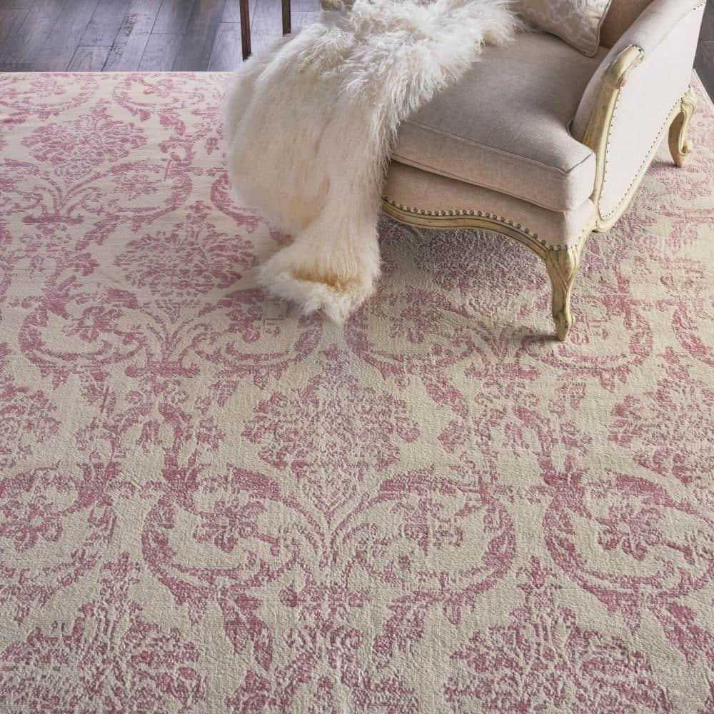 Jubilant JUB09 Area Rug Farmhouse Vintage Damask By Nourison Ivory/Pink 7' x 10'