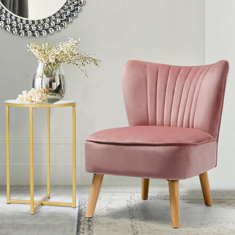 Costway Armless Accent Chair Modern Velvet Leisure Chair Single Upholstered Pink