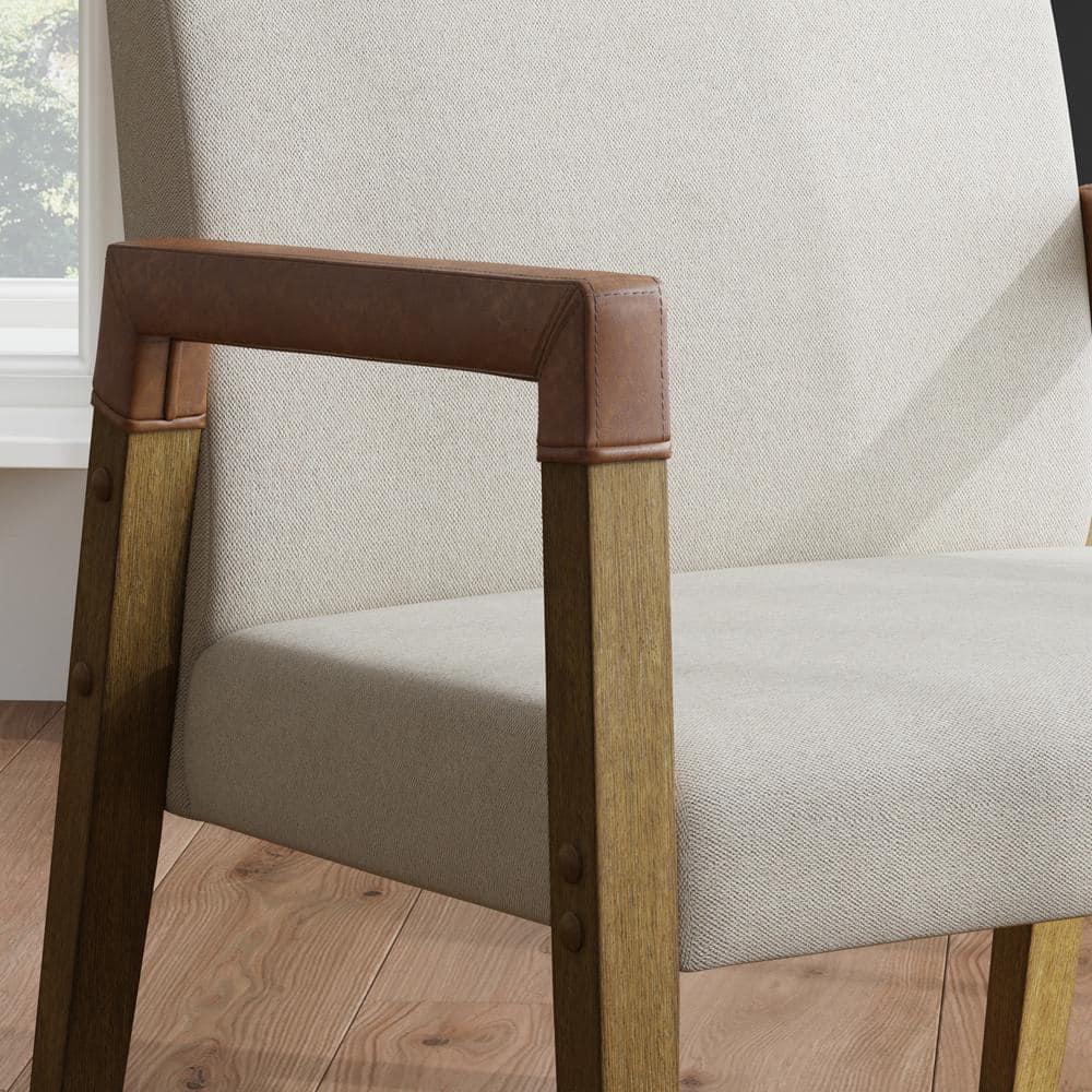 Nathan James Set of 2 Hudson Wood and Faux Leather Accent Chairs Flax