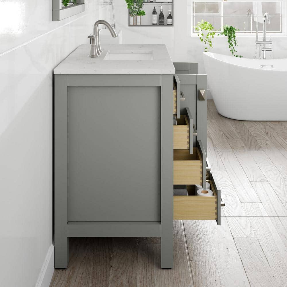 Eviva Hampton 36" Gray Transitional Bathroom Vanity w/ White Carrara Top