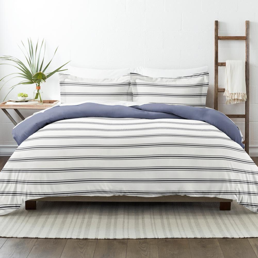 Comfort Canopy - 3 Piece Navy Desert Stripe Microfiber Duvet Cover Set with Shams for Queen Beds