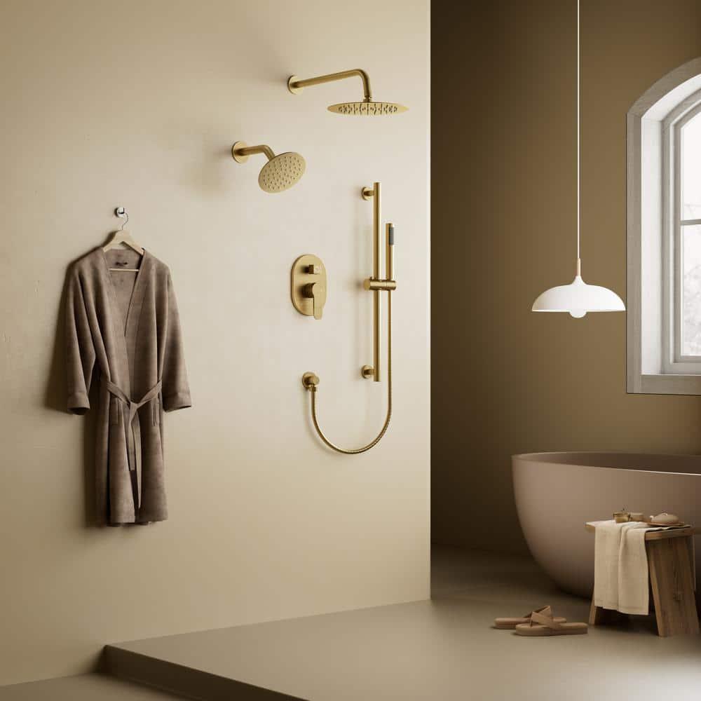 DualJetSpa 3-Function Round 10" & 6" Dual Shower Faucet System with Pressure Balancing Rough-In Valve