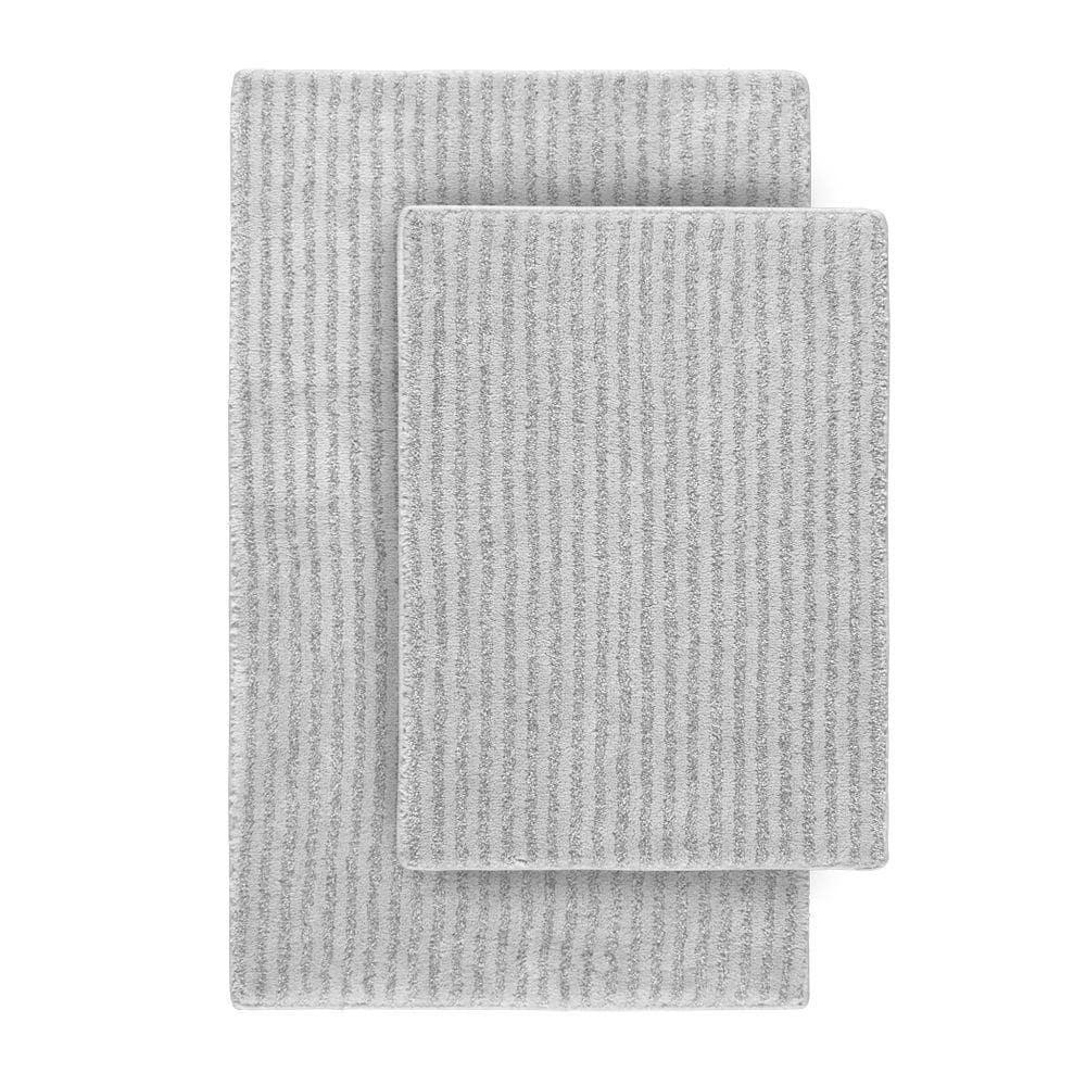 2pc Sheridan Plush Washable Nylon Bath Rug Set Platinum Gray - Garland: Non-Slip, Machine Made, Striped Design