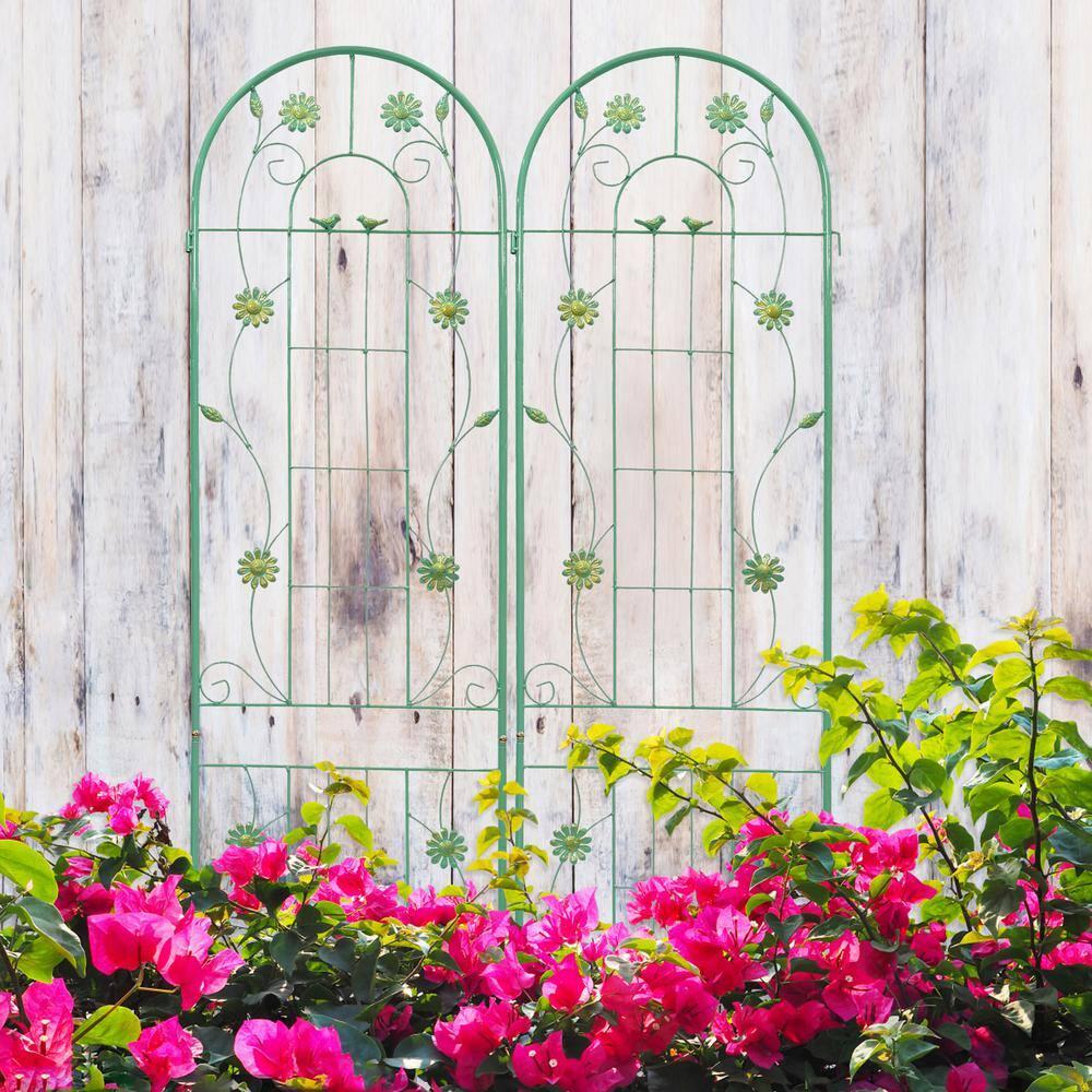 ANYHI 2 Pack Metal Garden Trellis 86.7" x 19.7" Rustproof Trellis for Climbing Plants Outdoor Flower Support Green