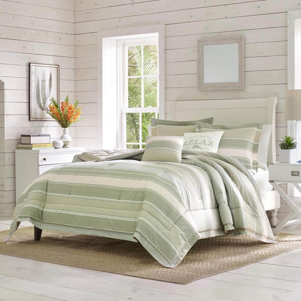 Queen 5pc Serenity Comforter & Sham Set Green - Tommy Bahama: Percale, Reversible, Includes Decorative Pillows