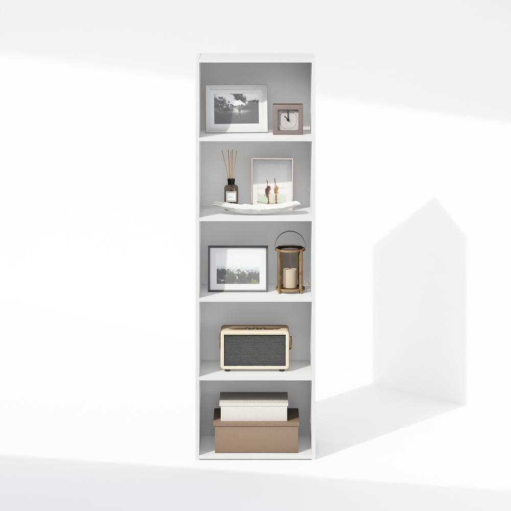 Furinno Reed 5-Tier Reversible Color Open Shelf Multipurpose Bookcase, Storage Organizer, White