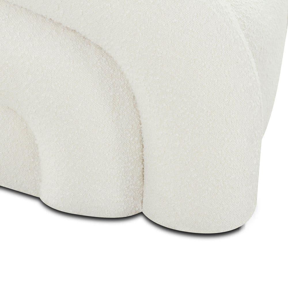 Ivory White Boucle Swivel Accent Chair with Wood Base