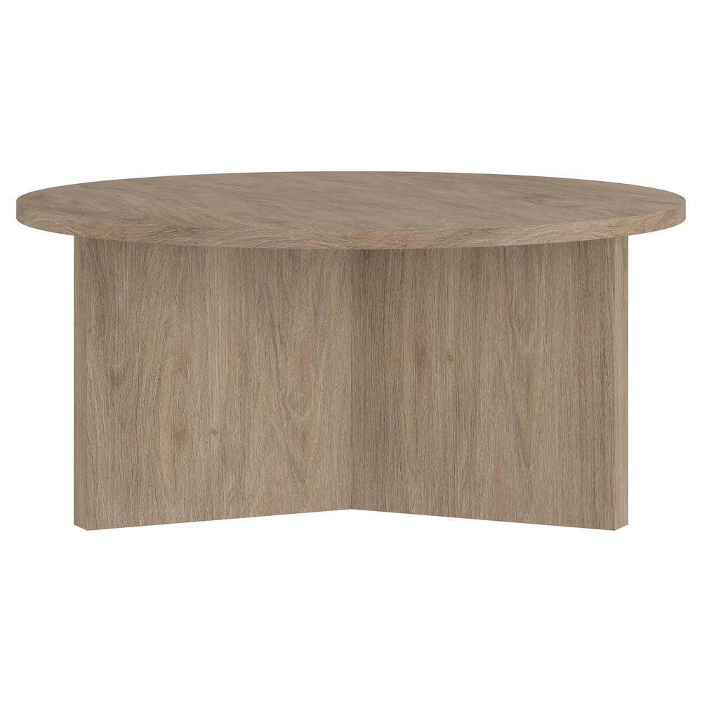 Evelyn&Zoe Anders 36" Wide Round Coffee Table, Antiqued Gray Oak