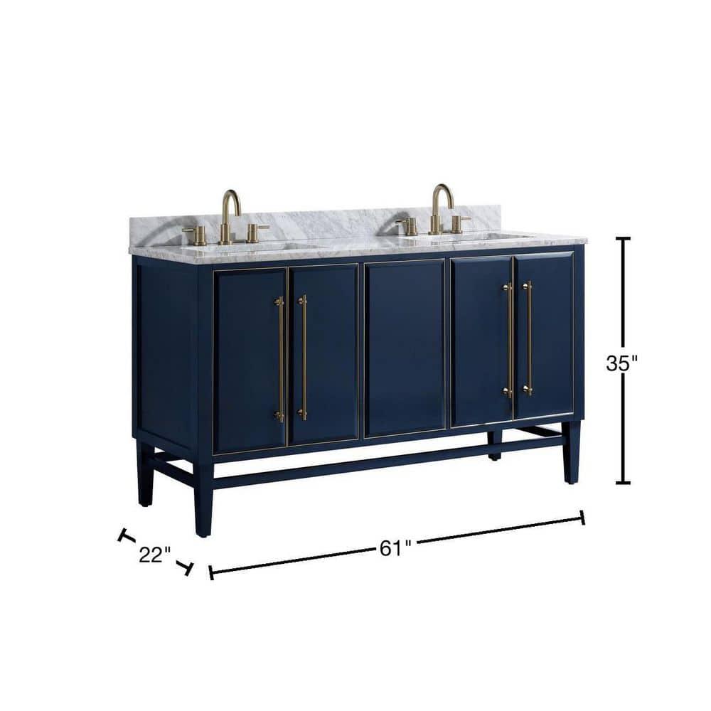 Navy Blue and Gold Double Sink Vanity with Marble Top